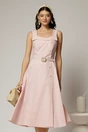 Rochie midi roz din poplin cu nasturi si curea in talie, 1, dyfashion.ro