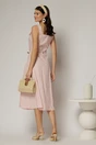 Rochie midi roz din poplin cu nasturi si curea in talie, 2, dyfashion.ro