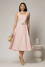 Rochie midi roz din poplin cu nasturi si curea in talie, 3, dyfashion.ro