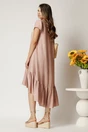 Rochie midi roz din rayon cu croi tip A si broderie florala, 2, dyfashion.ro