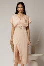 Rochie midi roz din satin cu insertii de dantela, 1, dyfashion.ro