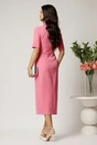 Rochie midi roz din stofa conica cu accesoriu si pliuri pe talie, 3, dyfashion.ro