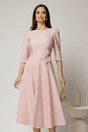 Rochie midi roz din stofa in clos cu floare in talie, 1, dyfashion.ro