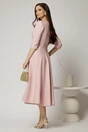Rochie midi roz din stofa in clos cu floare in talie, 2, dyfashion.ro