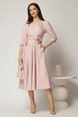 Rochie midi roz din stofa in clos cu floare in talie, 3, dyfashion.ro