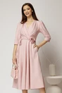 Rochie midi roz din stofa in clos cu floare in talie, 1, dyfashion.ro