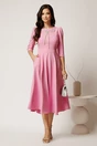 Rochie midi roz din stofa in clos cu funda si strasuri pe bust, 2, dyfashion.ro