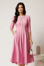 Rochie midi roz din stofa in clos cu funda si strasuri pe bust, 1, dyfashion.ro