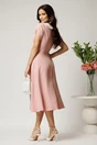 Rochie midi roz din stofa in clos cu guler alb si perle margelute la maneci, 2, dyfashion.ro