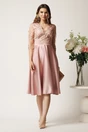 Rochie midi roz din tafta in clos cu dantela la bust - Ella Collection Inna, 3, dyfashion.ro