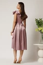 Rochie midi roz din tafta in clos cu perlute si volane la maneci, 2, dyfashion.ro