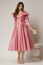 Rochie midi roz din tafta peliculizata cu floare ampla pe talie, 3, dyfashion.ro