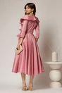 Rochie midi roz din tafta peliculizata cu floare ampla pe talie, 2, dyfashion.ro