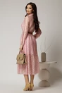 Rochie midi roz din tencel cu buline si funda la decolteu, 2, dyfashion.ro