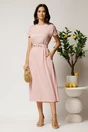Rochie midi roz din tencel cu croi evazat si curea in talie, 3, dyfashion.ro