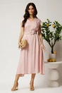 Rochie midi roz din tencel in clos cu cu pliuri si curea in talie, 3, dyfashion.ro