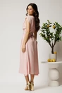 Rochie midi roz din tencel in clos cu cu pliuri si curea in talie, 2, dyfashion.ro