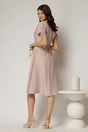 Rochie midi roz din viscoza cu decolteu V si snur la maneci, 2, dyfashion.ro