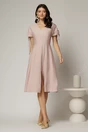 Rochie midi roz din viscoza cu decolteu V si snur la maneci, 3, dyfashion.ro