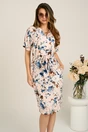 Rochie midi roz din viscoza cu flori bleumarin si nasturi la bust, 1, dyfashion.ro