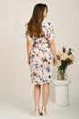 Rochie midi roz din viscoza cu flori bleumarin si nasturi la bust, 2, dyfashion.ro