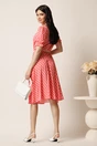 Rochie midi roz din viscoza in clos cu buline si curea in talie, 2, dyfashion.ro
