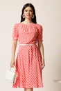 Rochie midi roz din viscoza in clos cu buline si curea in talie, 1, dyfashion.ro