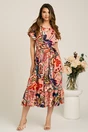 Rochie midi roz din viscoza in clos cu imprimeu colorat si cordon in talie, 4, dyfashion.ro