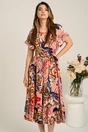 Rochie midi roz din viscoza in clos cu imprimeu colorat si cordon in talie, 1, dyfashion.ro