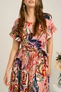 Rochie midi roz din viscoza in clos cu imprimeu colorat si cordon in talie, 3, dyfashion.ro