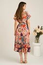 Rochie midi roz din viscoza in clos cu imprimeu colorat si cordon in talie, 2, dyfashion.ro