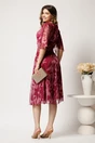 Rochie midi roz din voal cu imprimeu magenta si maneci vaporoase- Viada, 2, dyfashion.ro