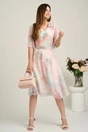 Rochie midi roz din voal cu imprimeuri bleu si floare maxi pe bust- Viada, 4, dyfashion.ro