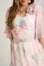 Rochie midi roz din voal cu imprimeuri bleu si floare maxi pe bust- Viada, 3, dyfashion.ro