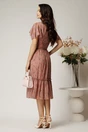 Rochie midi roz din voal cu imprimeuri florale albastre in clos cu volanase, 2, dyfashion.ro