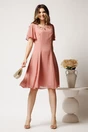 Rochie midi roz din voal in clin cu fir lurex si decupaje la decolteu, 3, dyfashion.ro