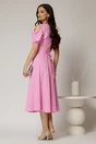 Rochie midi roz din voal in clos cu decupaje la umeri si cordon in talie, 2, dyfashion.ro