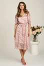 Rochie midi roz din voal in clos cu flori si cordon in talie, 4, dyfashion.ro