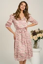Rochie midi roz din voal in clos cu flori si cordon in talie, 1, dyfashion.ro