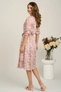 Rochie midi roz din voal in clos cu flori si cordon in talie, 2, dyfashion.ro