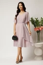Rochie midi roz din voal in clos cu glitter si accesoriu in talie, 3, dyfashion.ro
