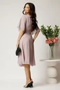 Rochie midi roz din voal in clos cu glitter si accesoriu in talie, 2, dyfashion.ro