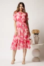 Rochie midi roz din voal in clos cu imprimeuri florale fucsia, 3, dyfashion.ro