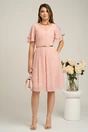 Rochie midi roz din voal in clos cu volane la maneci si curea in talie, 4, dyfashion.ro