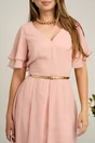 Rochie midi roz din voal in clos cu volane la maneci si curea in talie, 3, dyfashion.ro