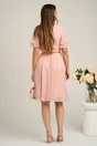 Rochie midi roz din voal in clos cu volane la maneci si curea in talie, 2, dyfashion.ro
