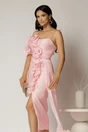 Rochie midi roz din voal peliculizat cu croi conic si volanase, 3, dyfashion.ro