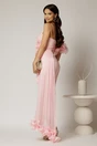 Rochie midi roz din voal peliculizat cu croi conic si volanase, 2, dyfashion.ro