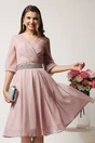 Rochie midi roz in clos cu fir lurex si cordon cu strasuri-Ella Collection Julia, 1, dyfashion.ro