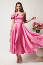 Rochie midi roz in clos din tafta cu funda la umar, 3, dyfashion.ro
